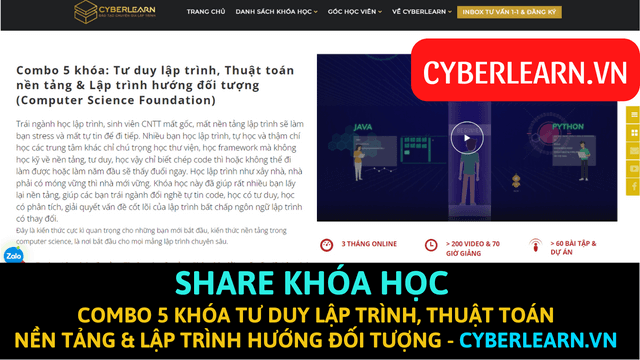 share khoa hoc CyberLearn Combo 5 khoa Tu duy lap trinh Thuat toan nen tang Lap trinh huong doi tuong