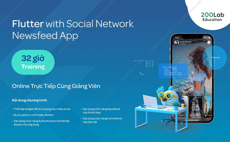 share khoa hoc FLUTTER Social Network Newsfeed App 200Lab